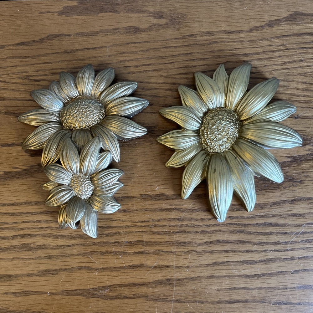 Vintage 90s Miller Studio Chalkware Gold Flower Floral Wall Art MCM